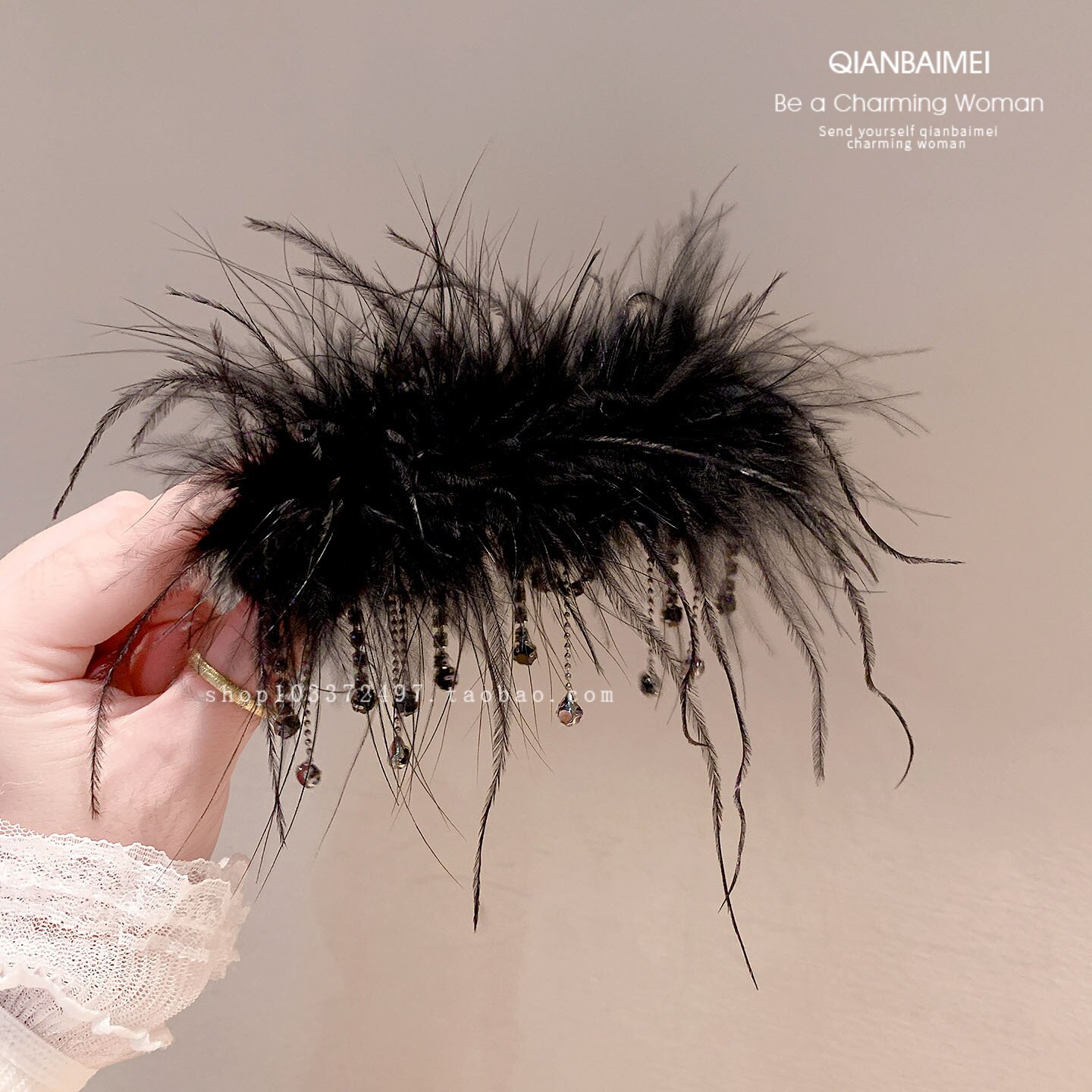 慵懒随手夹蓬松羽毛弹簧夹气质百搭盘发神器顶夹发卡气质晚宴头饰