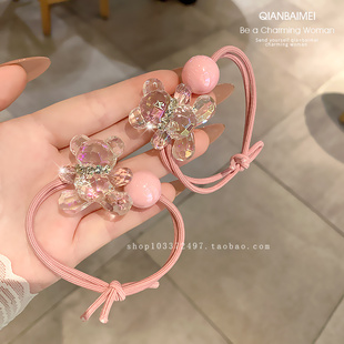 韩国东大门小熊皮筋女高级感透明闪钻发绳发圈后脑勺扎发头绳皮套