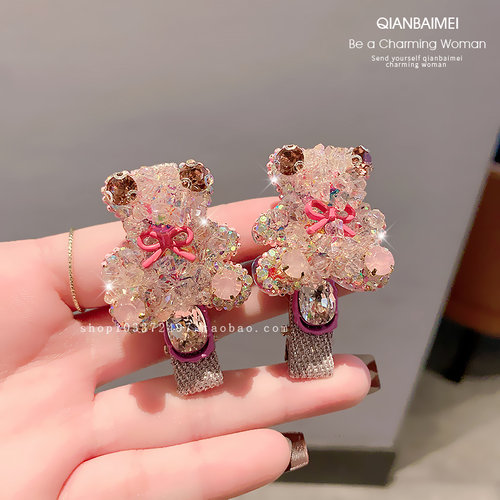 甜美粉色小熊重工发夹时尚鸭嘴夹