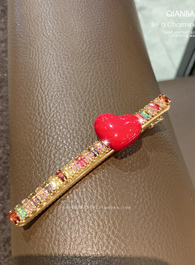 彩钻红色爱心发夹甜美可爱发抓精致发卡头饰女生侧边夹刘海夹整理