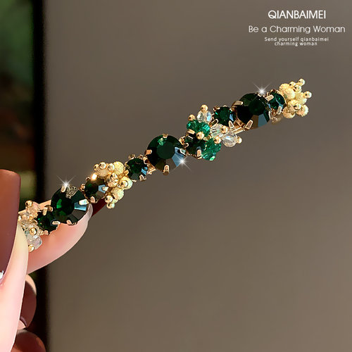 高级感一字精致刘海夹子水晶复古