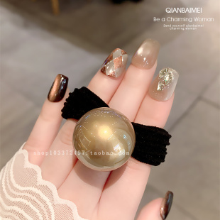 韩国大珍珠发圈香槟色气质发绳复古简约发饰橡皮筋后脑勺马尾头绳