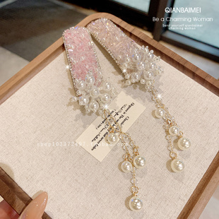 流苏串珠高级感满钻夹子掰掰夹边夹仙美精致刘海发夹女2025新款潮