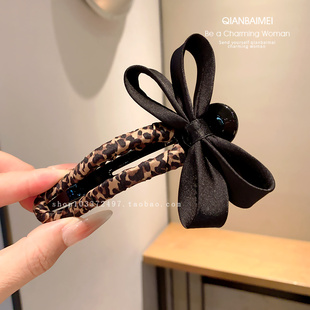 小众韩版蝴蝶结豹纹布艺鸭嘴夹2025年秋冬新款发夹侧边夹懒人发卡