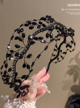手工编织轻奢高级感黑色水晶树枝发箍精致网状头箍2023年新款发卡