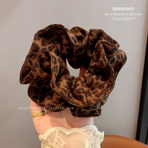 美拉德复古皮绒豹纹大肠发圈女