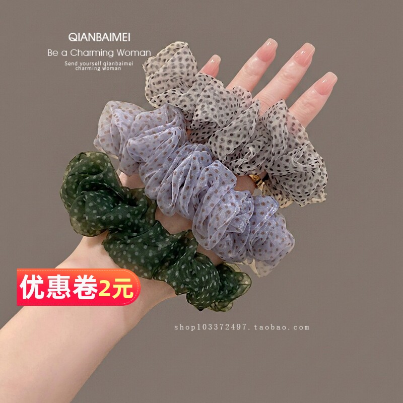 时尚百搭小肠发圈女超仙网纱波点圈肠高弹扎发头绳温柔慵懒风发绳
