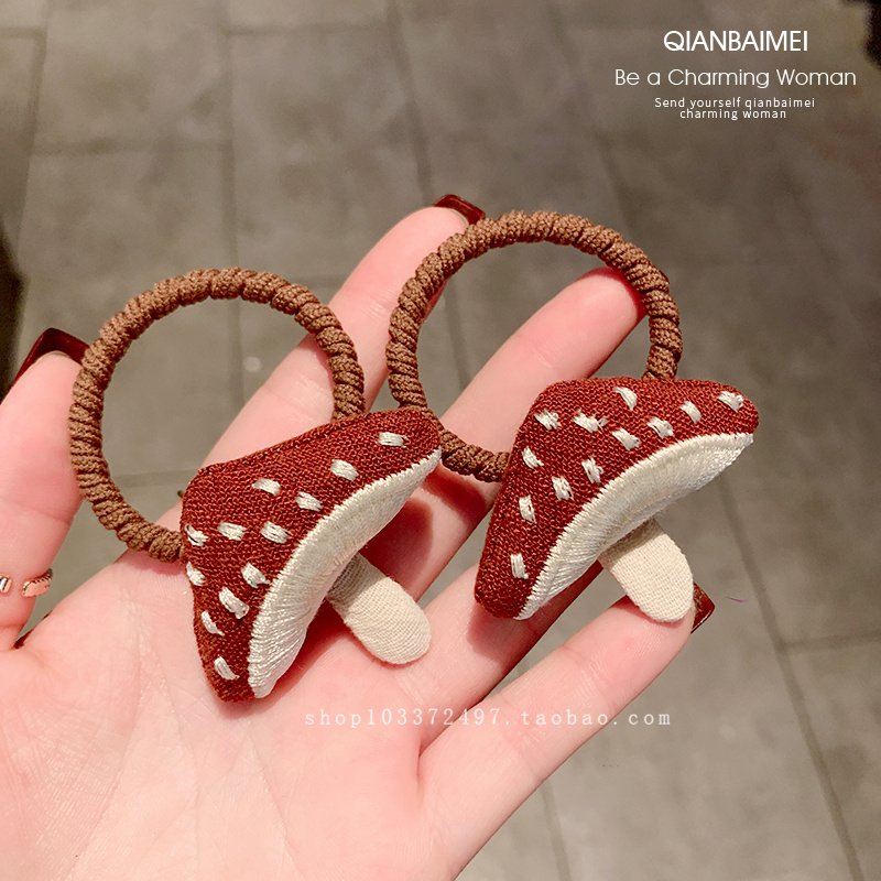 设计感可爱蘑菇皮筋发绳新款时尚女童发圈头绳不伤发弹力耐用发圈