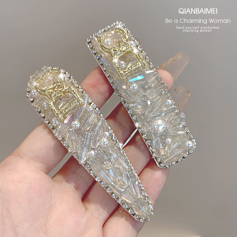 韩国东大门闪钻珍珠侧边夹子发卡