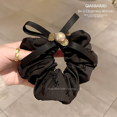 法式高级感缎面发圈女蝴蝶结绑发头绳气质珍珠发绳优雅百搭大肠圈
