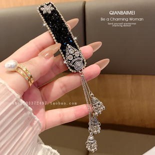高级感铃铛流苏新中式边夹水晶闪钻发夹女复古民族风侧边刘海bb夹