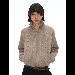 拉链针织衫 毛衣外套男女秋冬保暖长袖 上衣 复古麦穗纹开衫 跨境美式