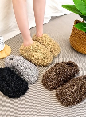 泰迪卷毛毛拖鞋女增高保暖厚底加厚高跟包头网红棉拖百搭一脚蹬