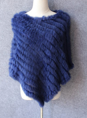 海宁皮草编织真兔毛三角披肩编织斗篷外套围巾