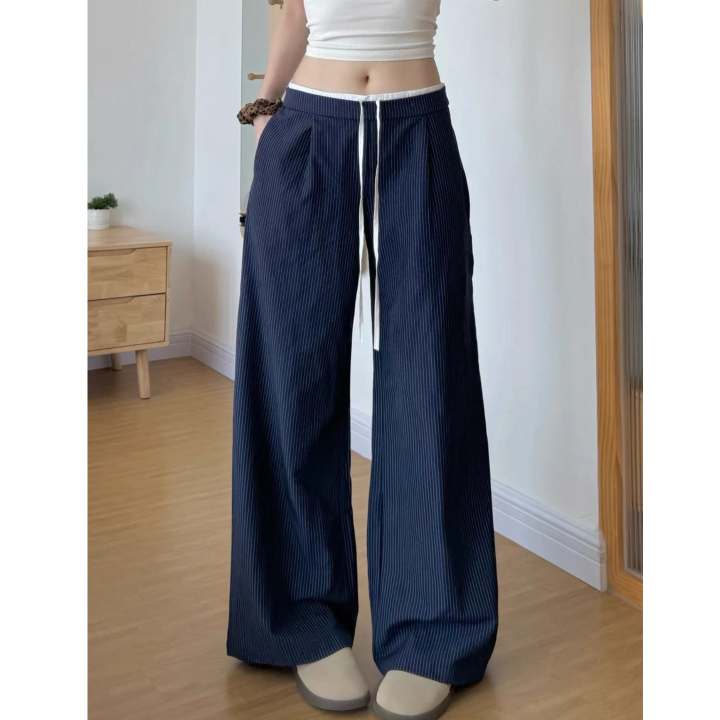 富尔大码定制女装肥妹妹mm抽绳条纹阔腿秋季高腰宽松显瘦休闲长裤,女装/女士精品,大码裤装,淘宝优惠券,粉丝福利购,淘宝优惠卷