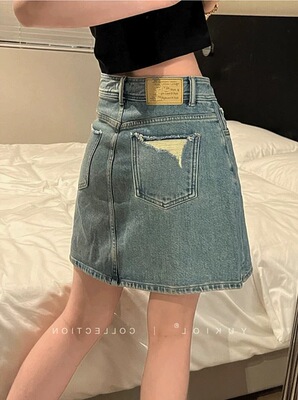 大码女装复古牛仔显瘦A字短裙