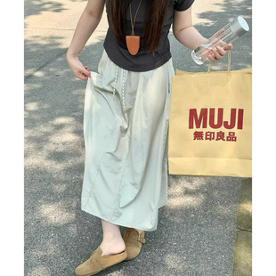 富尔大码 半身裙夏高腰宽松显瘦a字中长裙 定制女装 微胖mm抽绳工装
