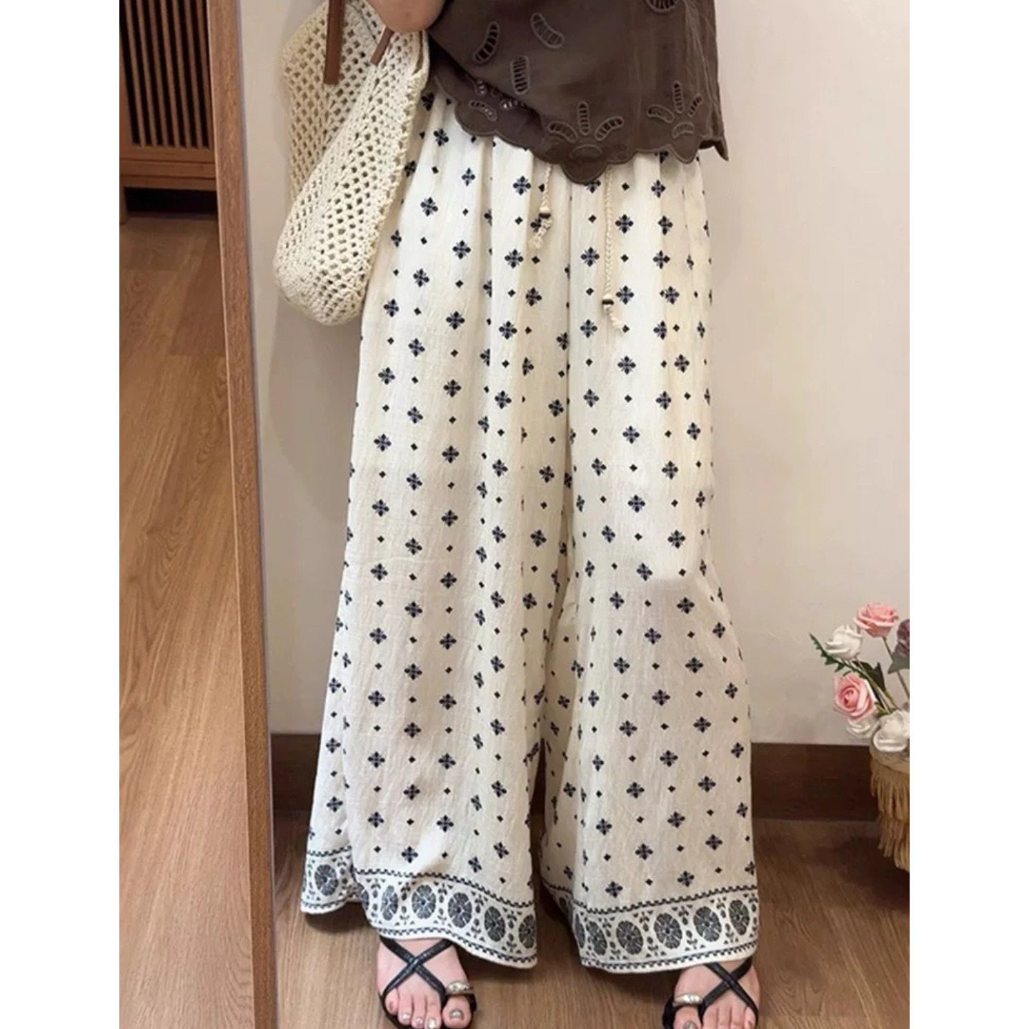 富尔大码定制女装肥妹妹mm复古白色阔腿裙裤夏高腰显瘦碎花九分裤,女装/女士精品,大码裤装,淘宝优惠券,粉丝福利购,淘宝优惠卷