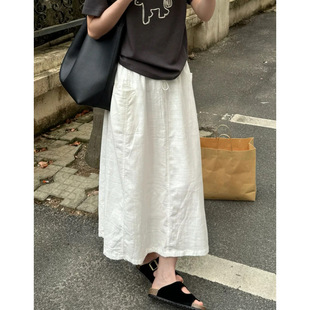 富尔大码定制女装肥妹妹白色棉麻工装半身裙夏高腰宽松显瘦中长裙