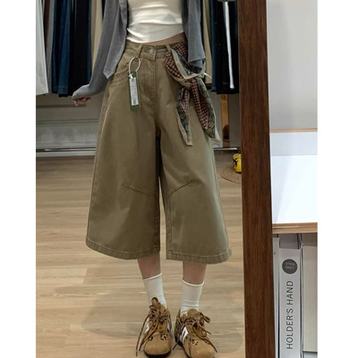 富尔大码定制女装肥妹妹mm复古阔腿牛仔夏高腰宽松显瘦遮胯七分裤