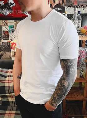 男春夏净色短袖圆领薄款纯棉纯色舒适修身打底弹力白色T恤上衣