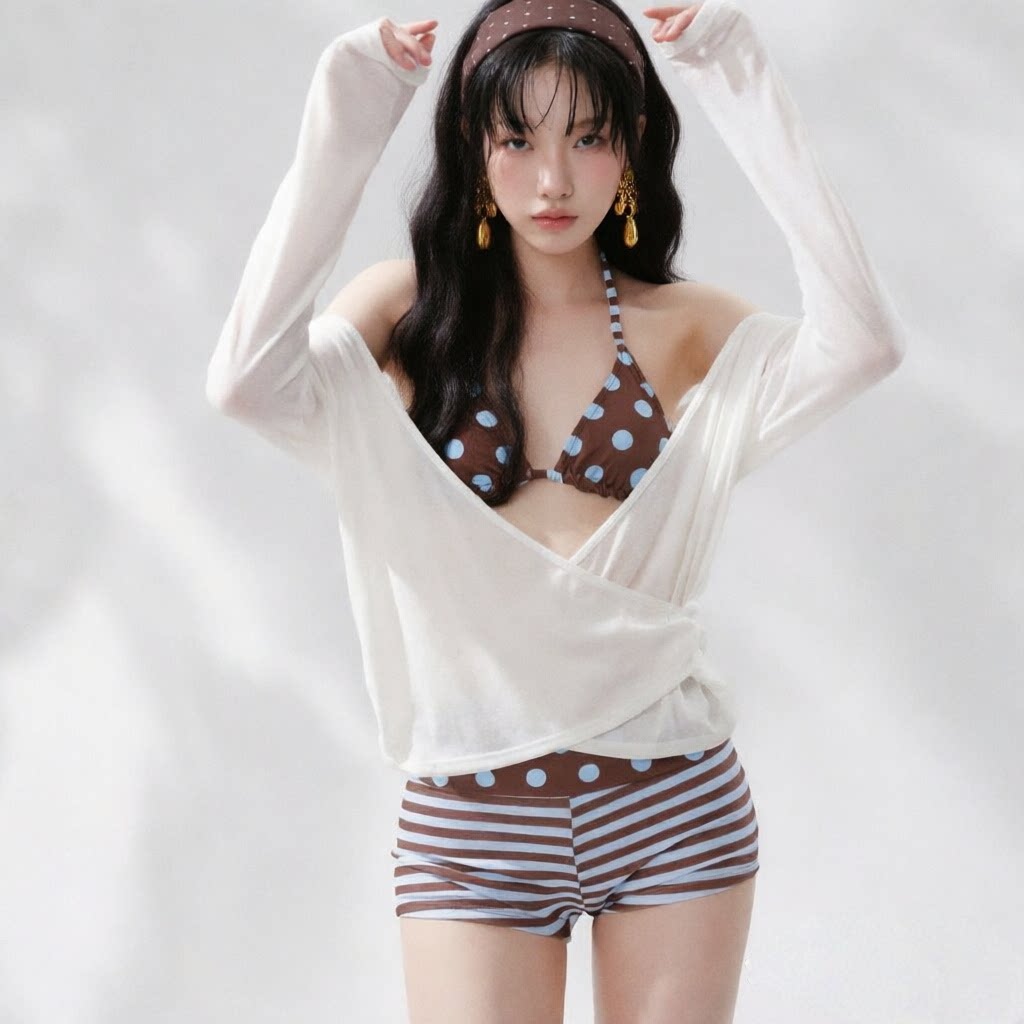 2026新款比基尼泳衣女红色波点性感辣妹甜美小胸分体三件套泡温泉