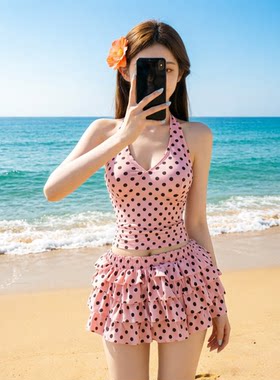 2026新款连体泳衣女欧美性感比基尼三件套分体裙式小胸聚拢温泉