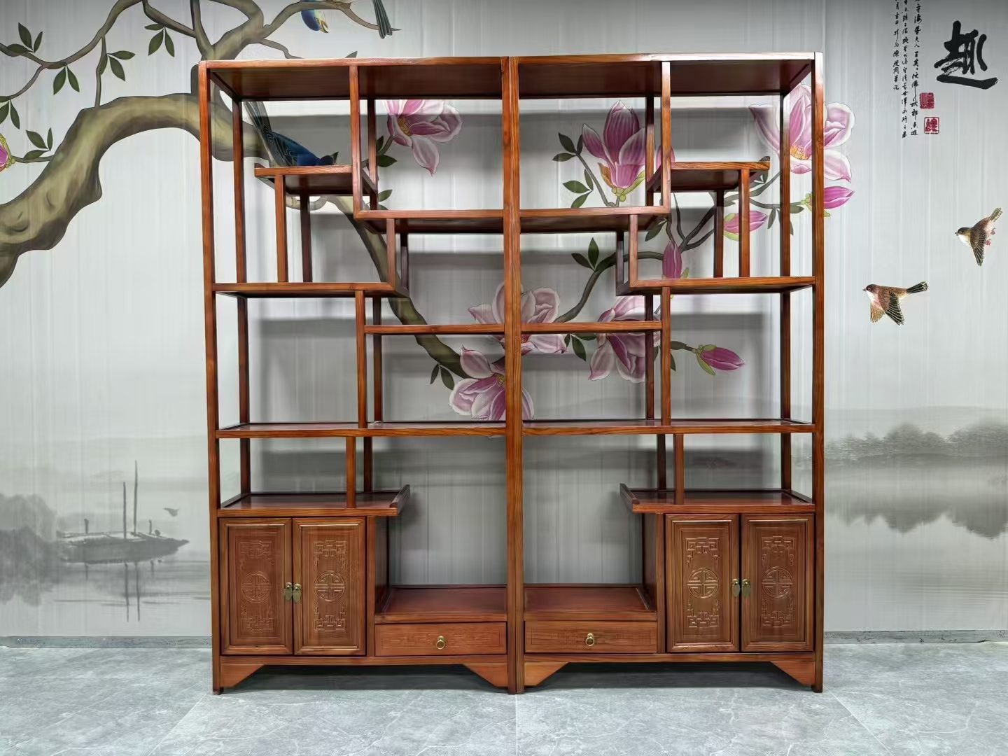 实木博古架新中式置物书架客厅隔断酒柜多宝阁茶具展示架古典家具
