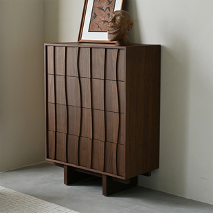 中古风斗柜 客厅卧室侘寂风二三四五六八斗柜黑胡桃色实木收纳柜