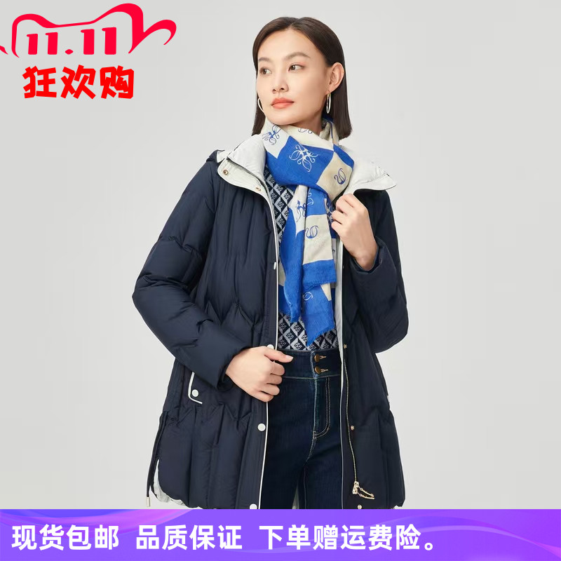 娜家商场同款25年冬季新款时尚气质白鹅绒御寒保暖连帽羽绒服外套