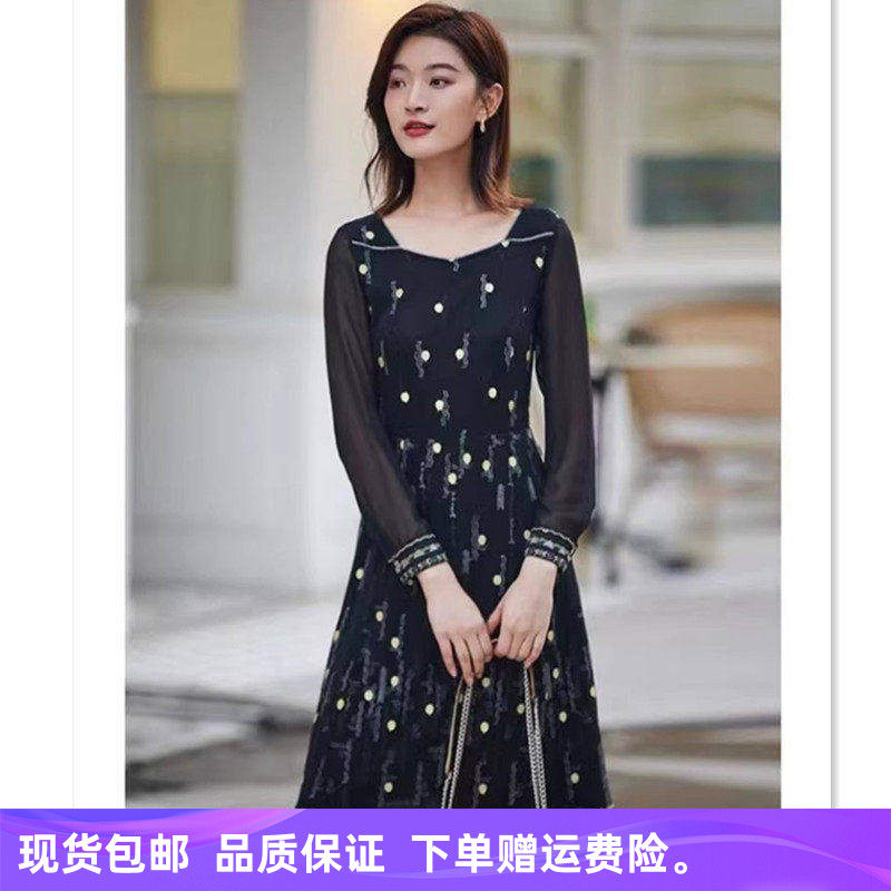 【特价】娜家商场同款秋季气质修身显瘦蕾丝绣花中长款连衣裙子