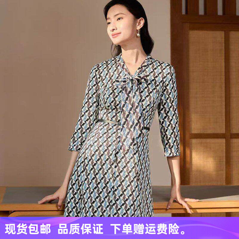 商场同款25年春夏新款时尚印花气质系带A字显瘦连衣裙子NF08359M2