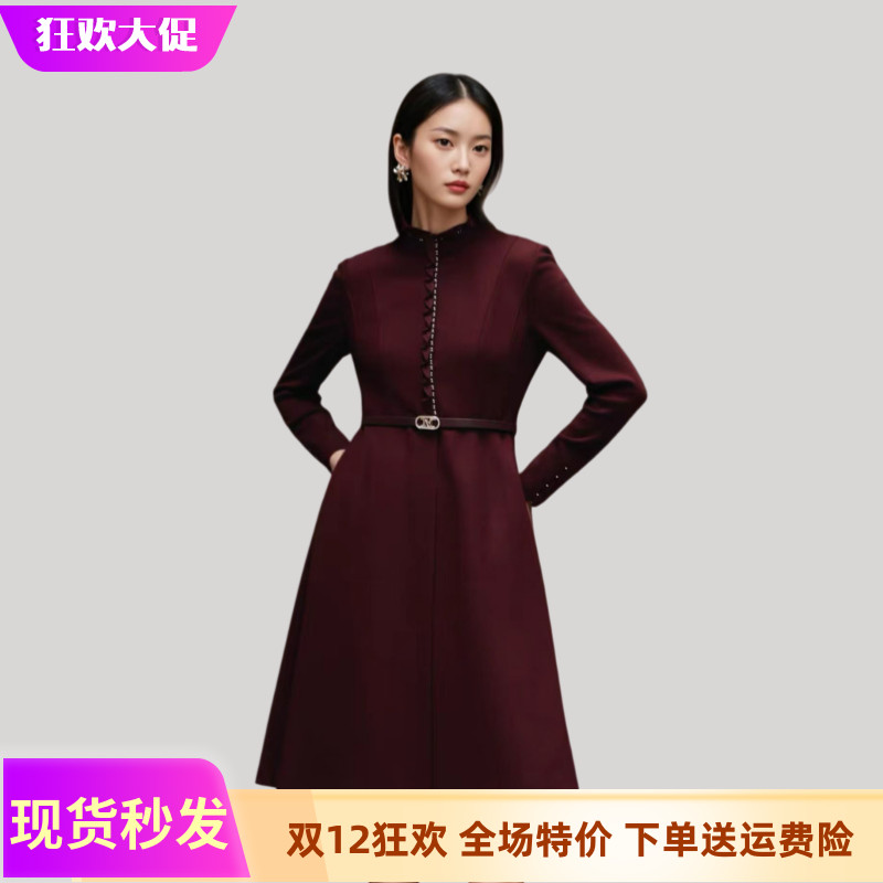 【现货秒发 】商场同款25年冬季时尚简约修身气质绵羊毛连衣裙子