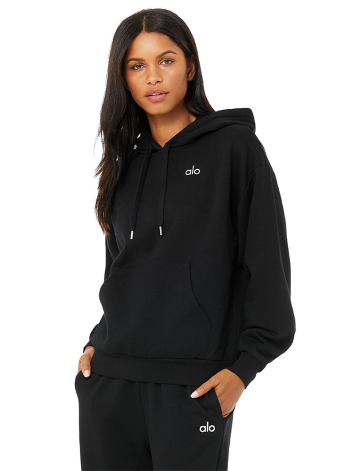 ALO YOGA PLUSHED PULLOVER SWEATSHIRT HOODED LOOSE POCKETS LONG-SLEEVED TOP AUTUMN AND WINTER WOMENS RUNNING CASUAL WEAR