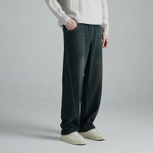 子男冬季 加绒加厚御寒裤 男 某巴某黎潮牌弯刀阔腿宽松直筒牛仔裤