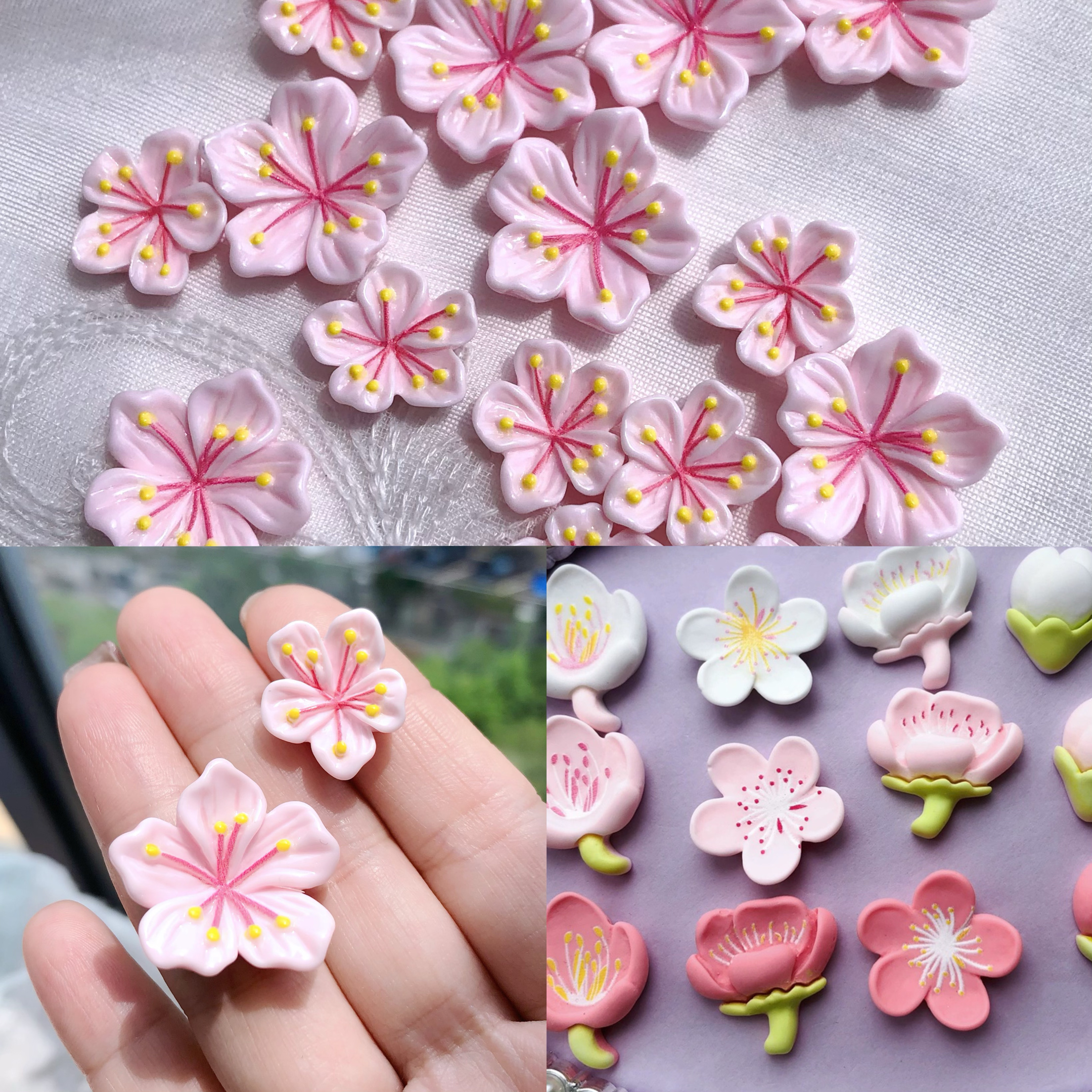 粉红色桃花树脂手工diy奶油胶手机壳发夹材料花朵装发饰配件贴片