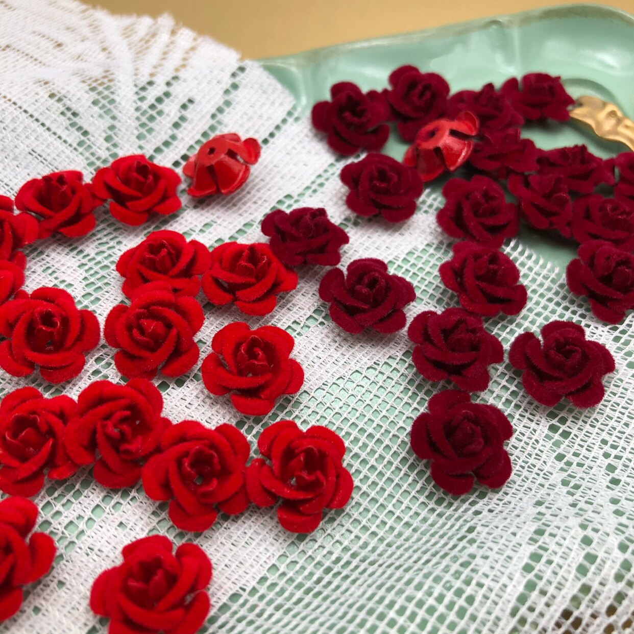吕底 植绒花1.5厘米复古植绒玫瑰花 diy发夹发饰耳环饰品配件材料