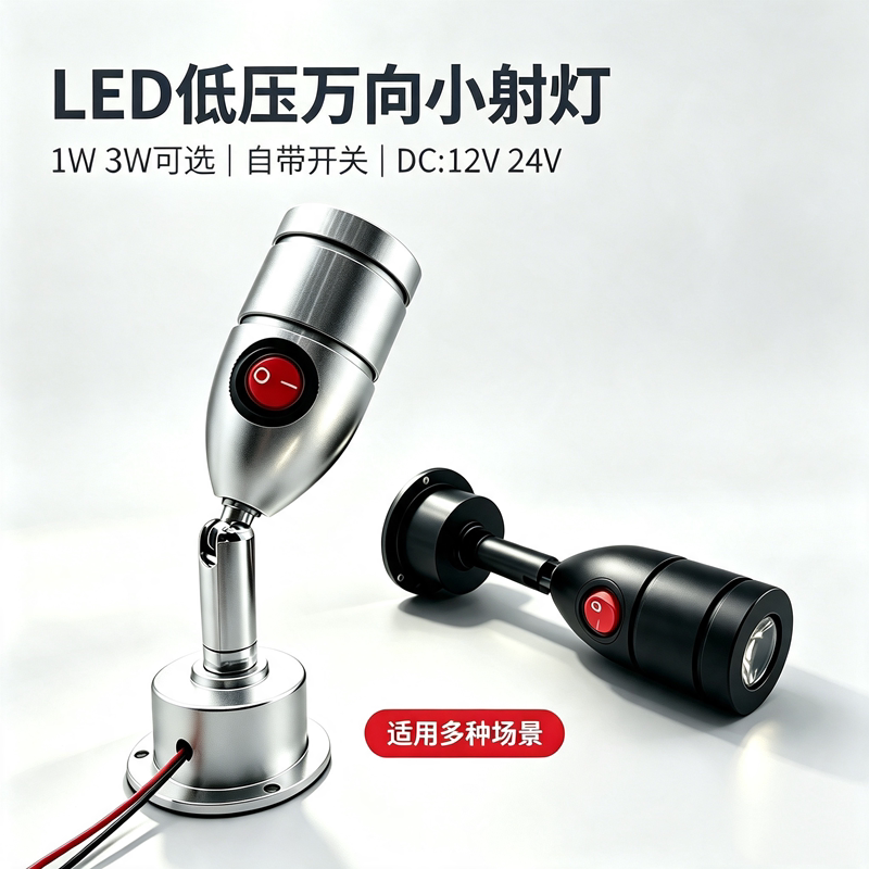 LED低压万向小射灯12V24V 1W3W明装迷你聚光灯酒柜展柜机床照明灯