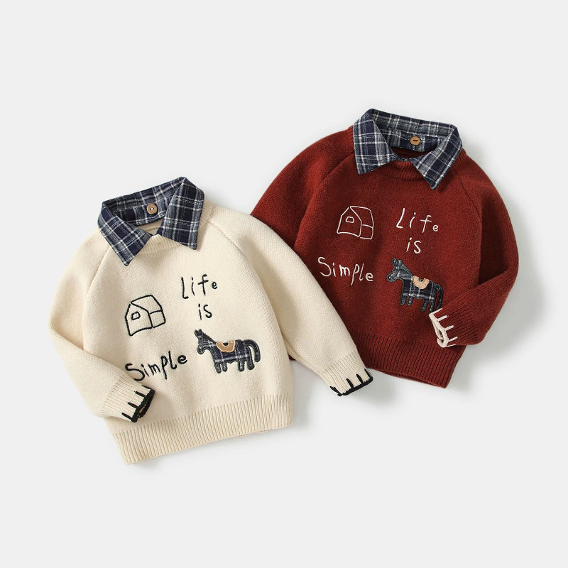 男童毛衣秋冬装洋气儿童保暖衣服男宝宝红色拜年服针织打底衫上衣