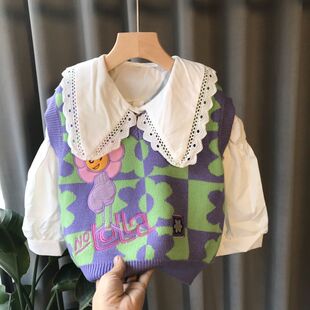 儿童毛衣马甲背心女童圆领洋气韩版针织无袖秋冬马夹2026宝宝外穿