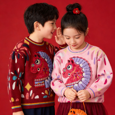 年衣童装儿童毛衣兄妹装冬新品男女童针织衫拜年服