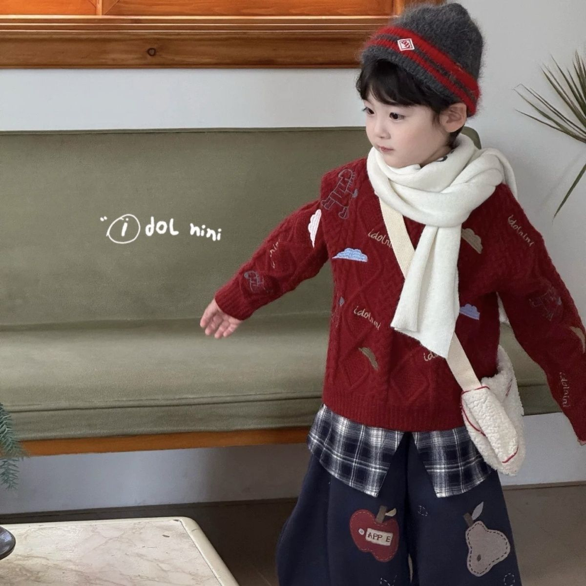 红色毛衣加厚儿童男女秋冬拜年新年针织套头圆领长袖保暖打底圣诞