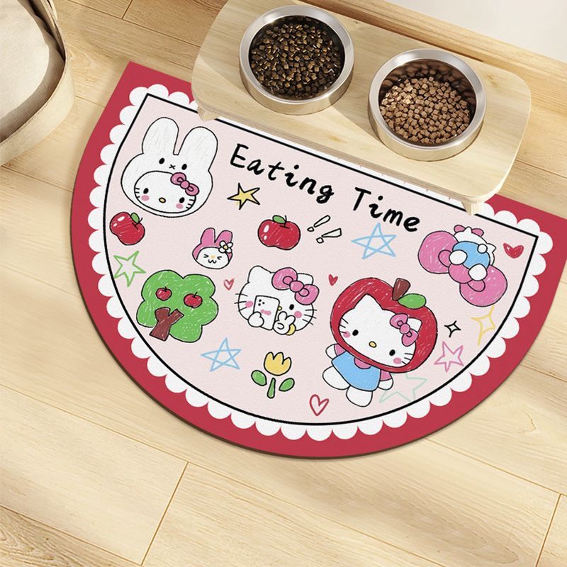 可爱卡通kt猫硅藻泥宠物餐垫半圆形吸水防滑猫咪狗狗通用吃饭碗垫