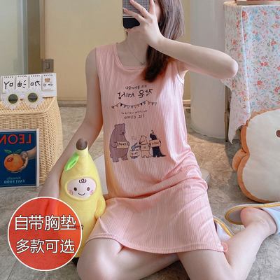 带胸垫无袖背心睡裙女