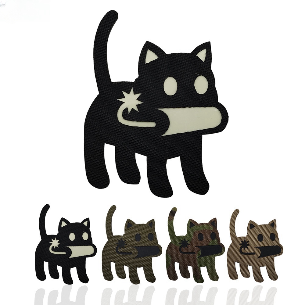 炸弹夜光猫激光切割ir猫咪卡通魔术贴徽章户外包可爱