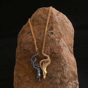 新款个性小众中古黑色不掉色长款项链首饰四件套马首流苏耳环戒指