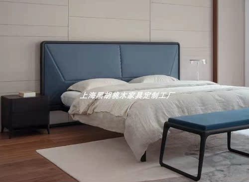 ceccotti传世家具黑胡桃木真皮双人床客卧儿童房北欧简约实木床