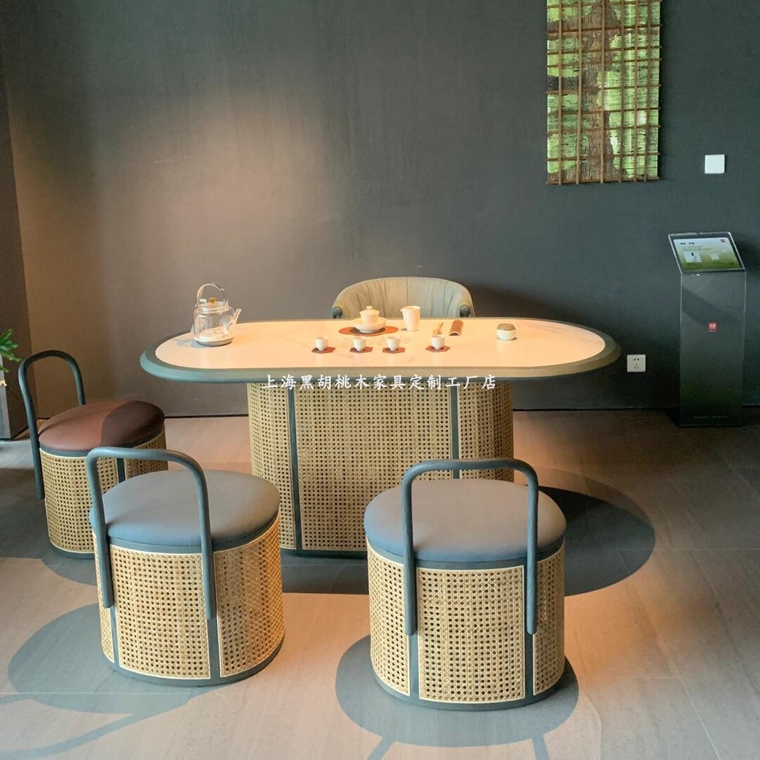 意式实木阳台简约茶桌椅组合小型禅意功夫泡茶台新中式红橡木茶桌