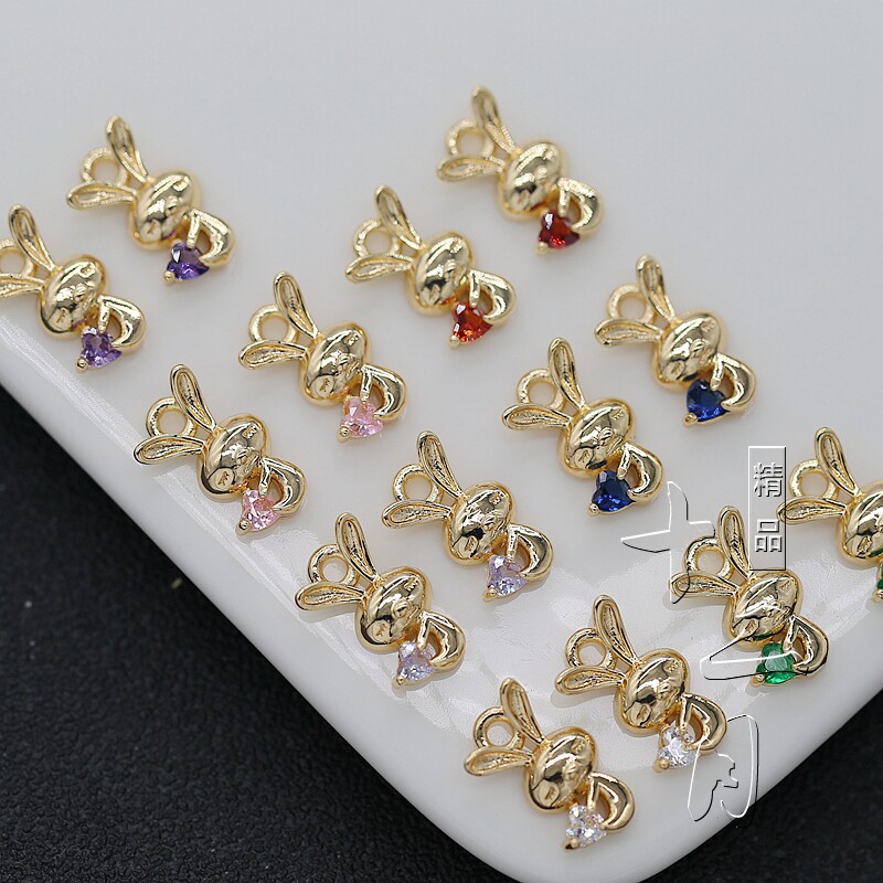 ZIRCON MICRO INLAY COLOR-RETAINING COPPER JEWELRY ACCESSORIES HANDMADE DIY CUTE BUNNY PENDANT 8.6*14MM HAIR GS026