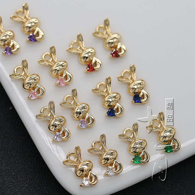 ZIRCON MICRO INLAY COLOR-RETAINING COPPER JEWELRY ACCESSORIES HANDMADE DIY CUTE BUNNY PENDANT 8.6*14MM HAIR GS026